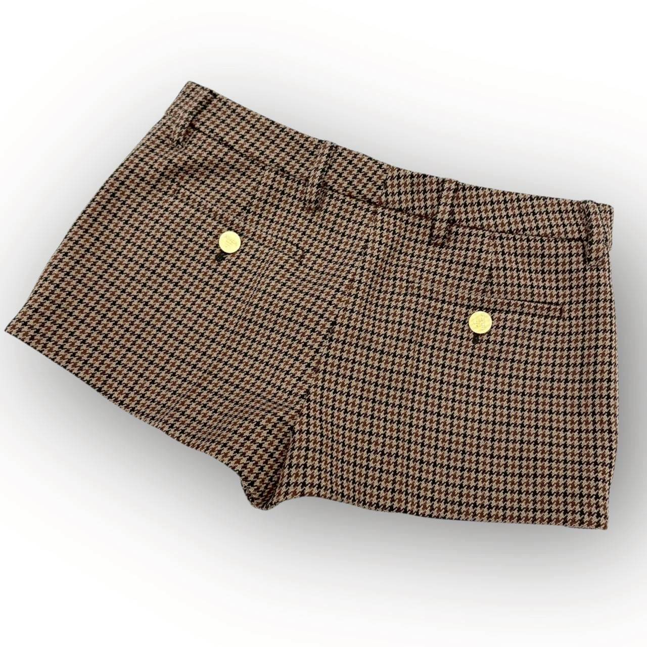 【669-10】PRADA パンツ Houndstooth Check Shorts Tobacco ファイユ ショートパンツ/36 XS/レディース/付属