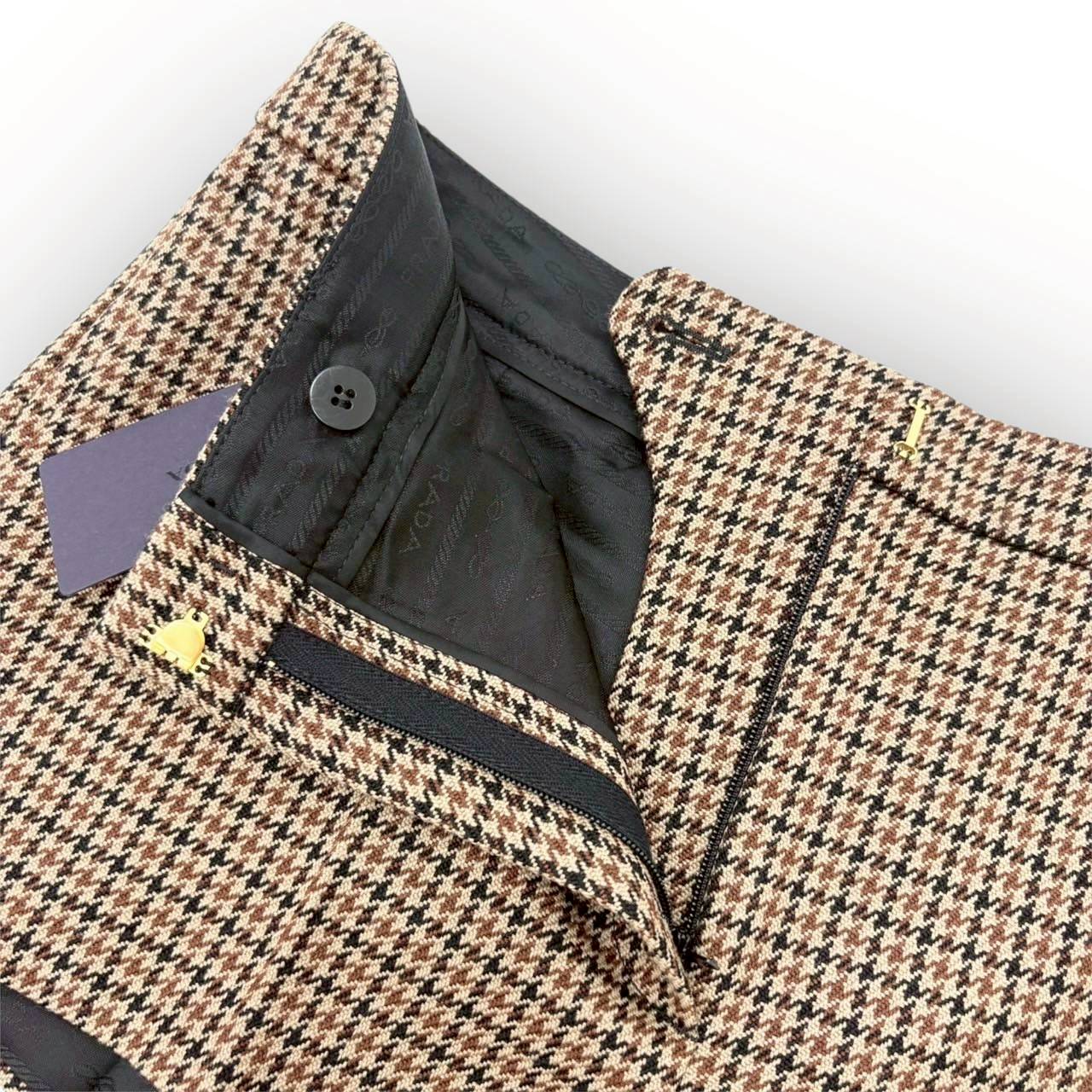 【669-10】PRADA パンツ Houndstooth Check Shorts Tobacco ファイユ ショートパンツ/36 XS/レディース/付属