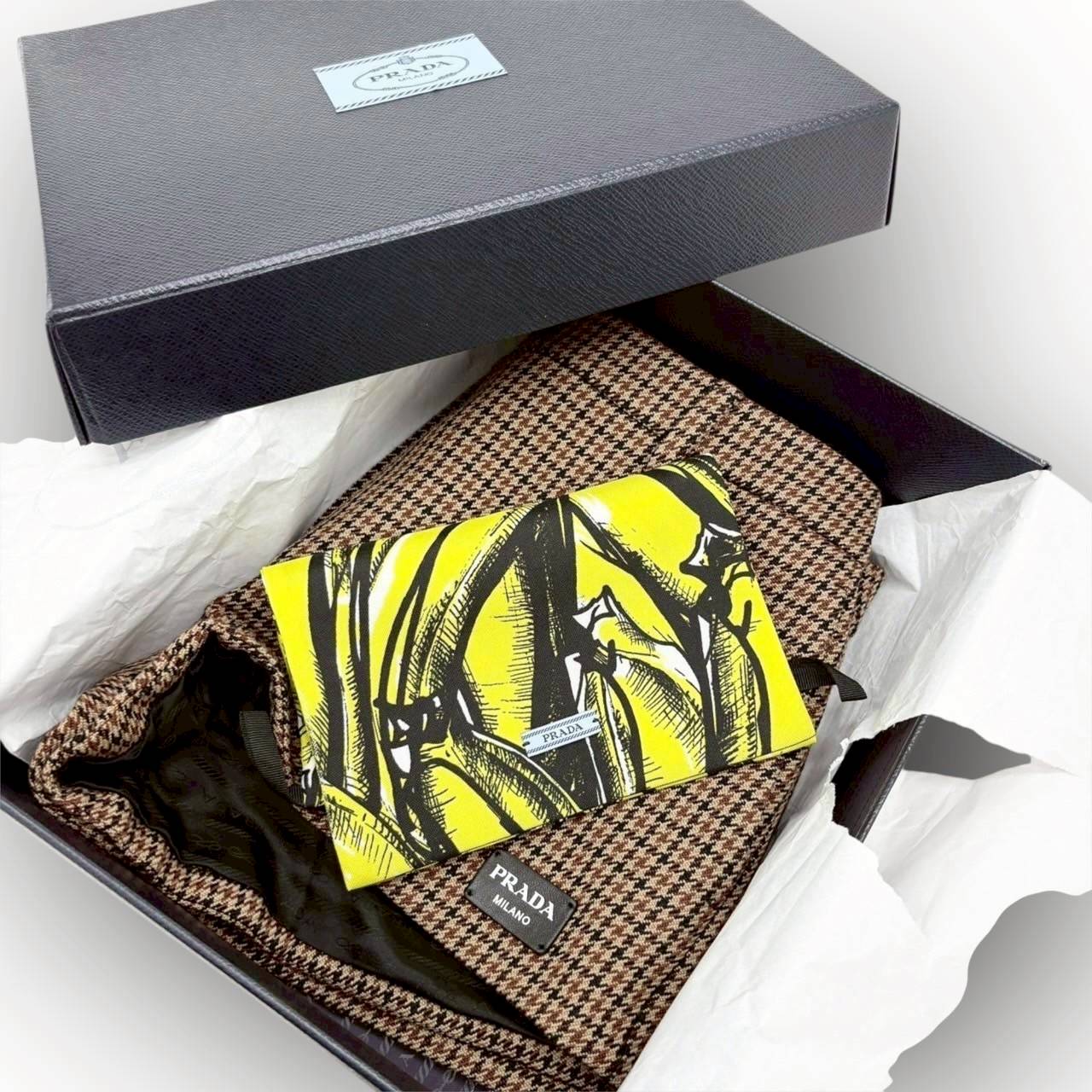 【669-10】PRADA パンツ Houndstooth Check Shorts Tobacco ファイユ ショートパンツ/36 XS/レディース/付属