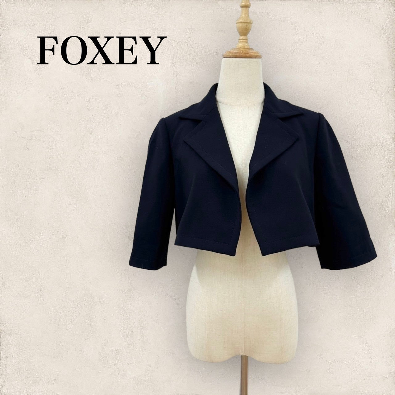 【美品】FOXEY フォクシー　ノーカラー　メッシュ切替ジャケット　グレー　38 美品】FOXEY フォクシー ノーカラー メッシュ切替ジャケット
