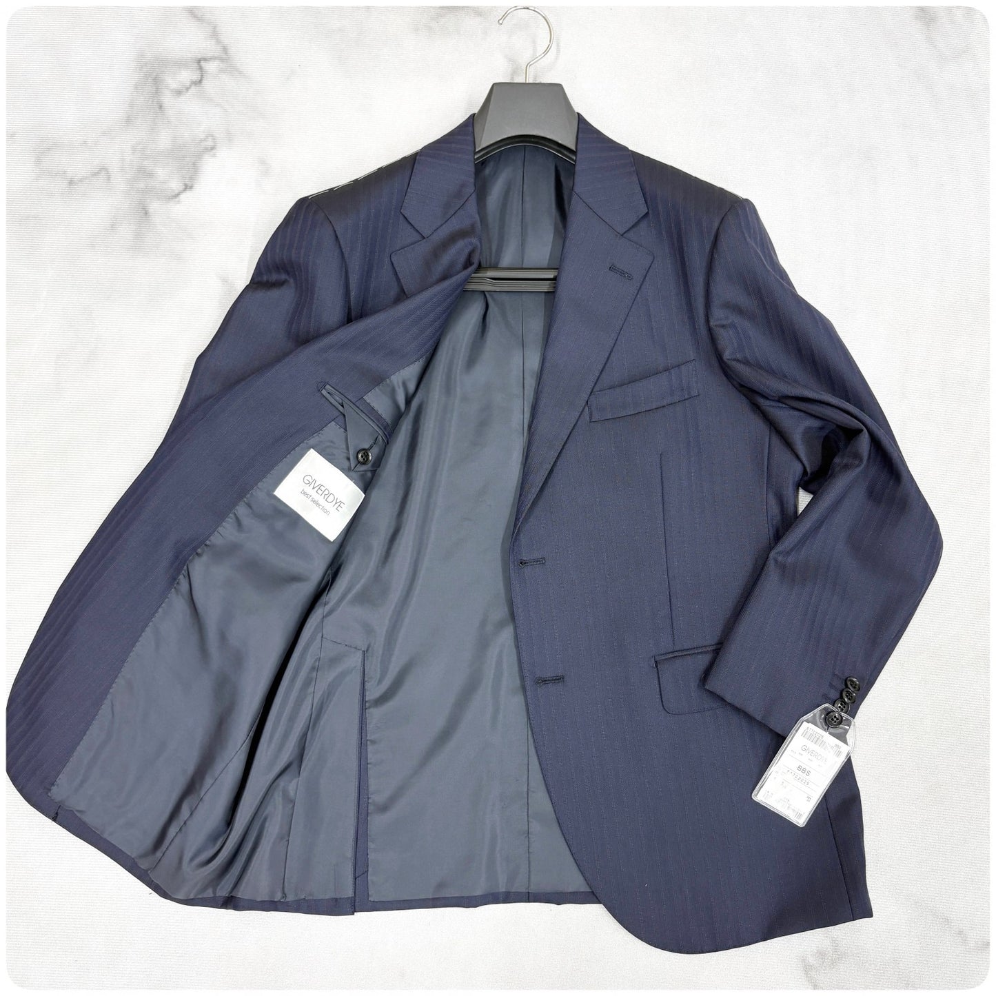 新品 GIVERDYE ジバルディ 3ピース ストライプ ビジネススーツ ネイビー S