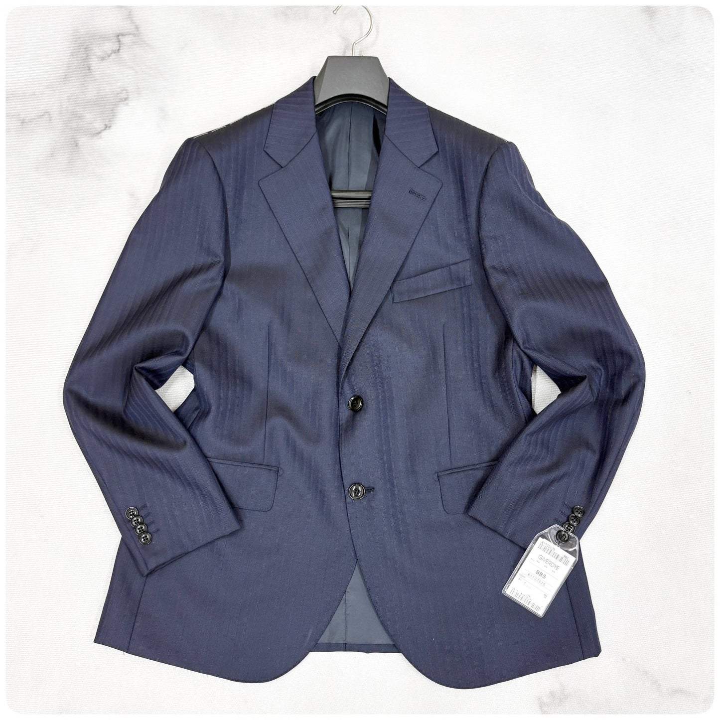 新品 GIVERDYE ジバルディ 3ピース ストライプ ビジネススーツ ネイビー S