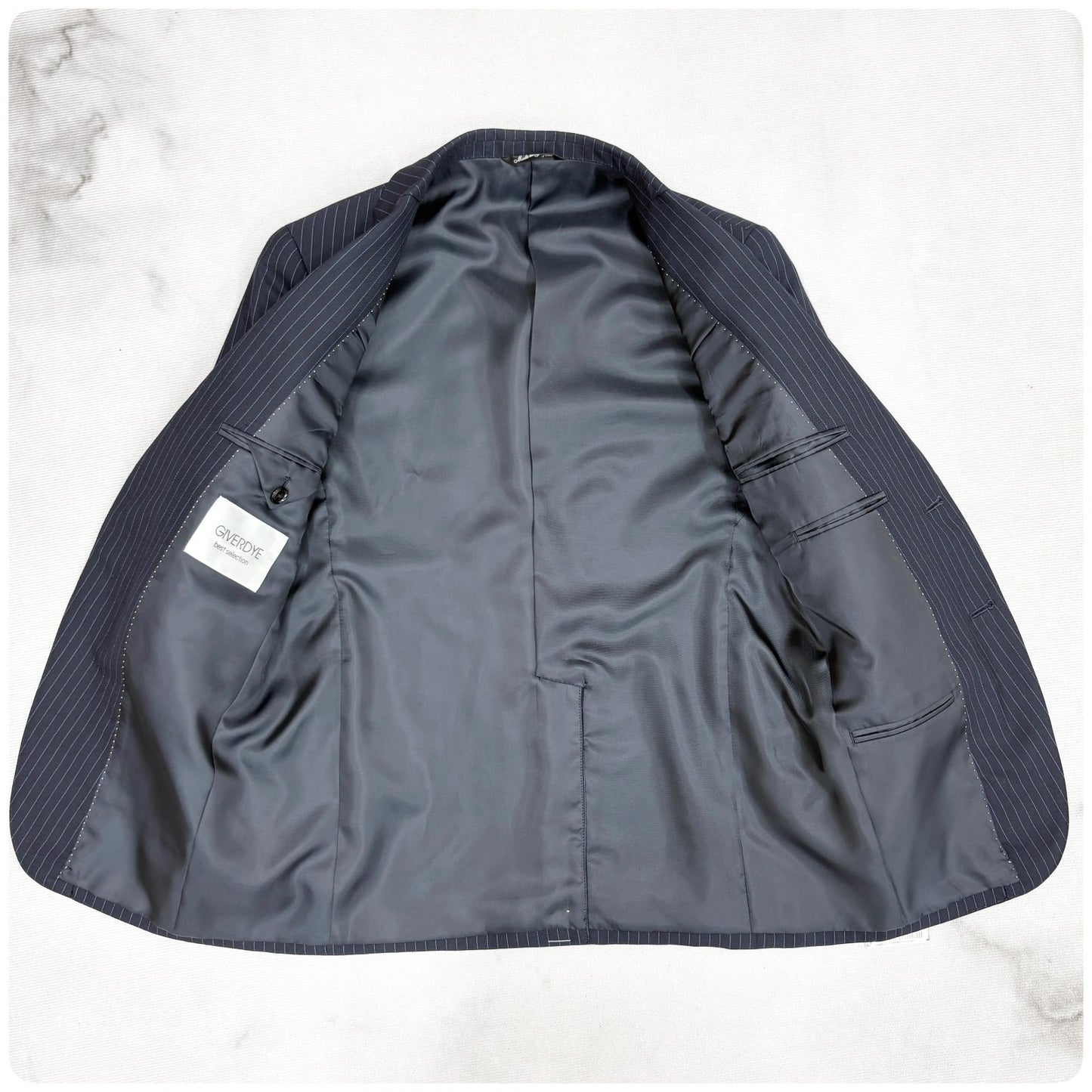 新品 GIVERDYE ジバルディ ストライプ ビジネススーツ ネイビー S