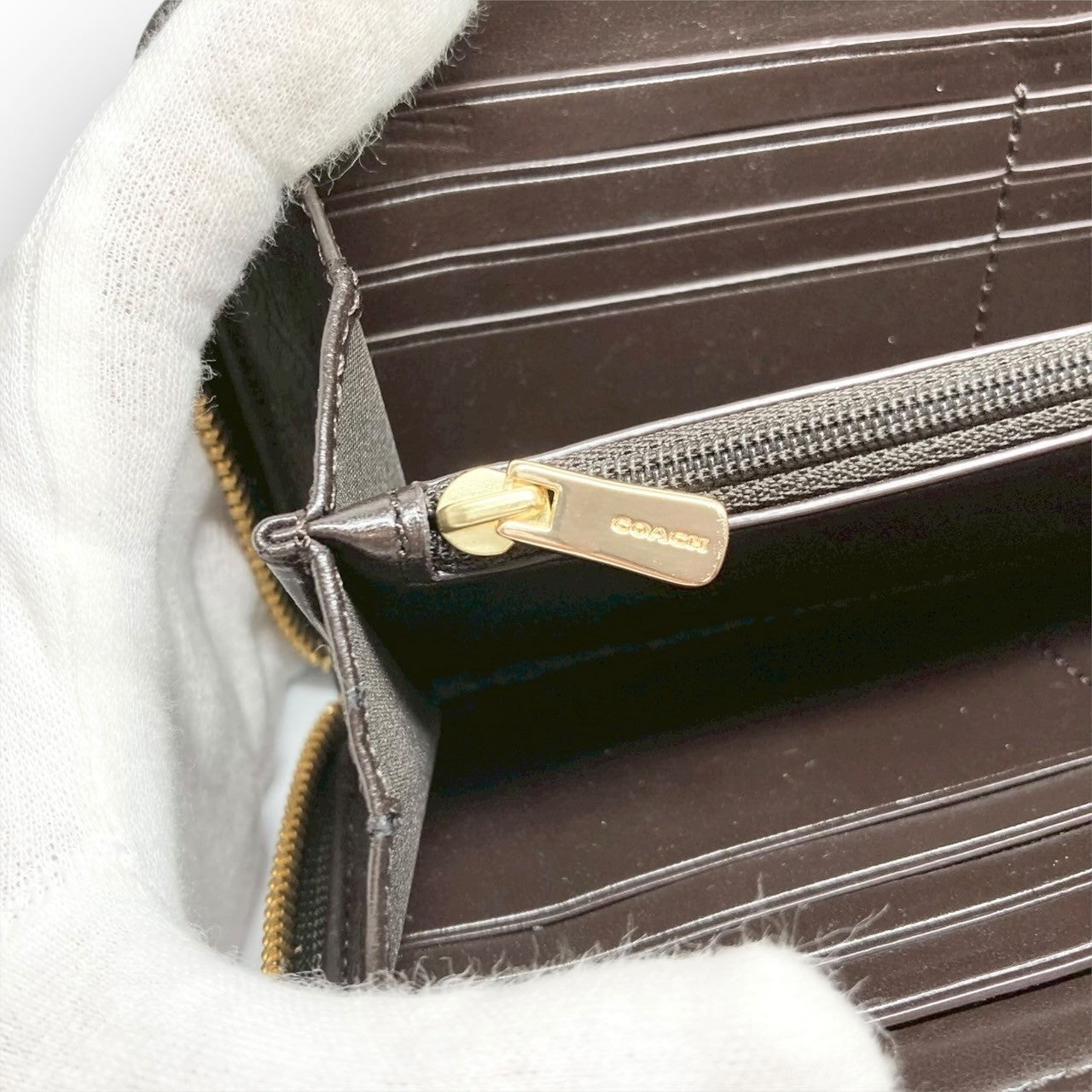 12 COACH コーチ 長財布 シグネチャー ブラウン