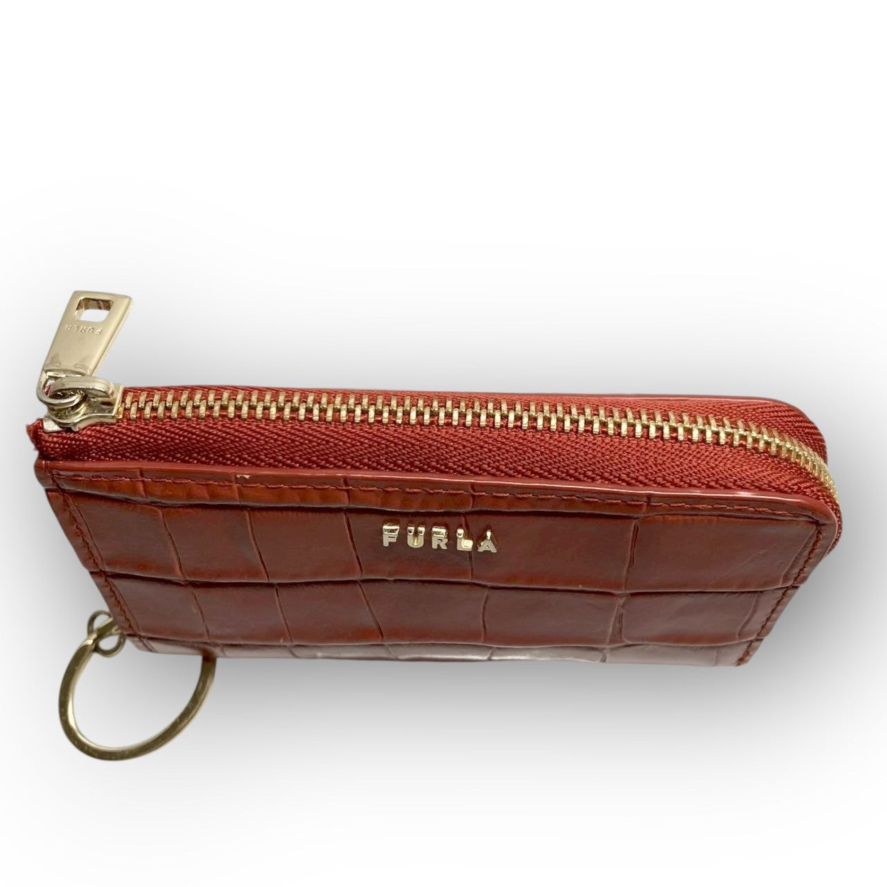 31 FURLA フルラ コインケース キーホルダー付き 型押し オレンジ