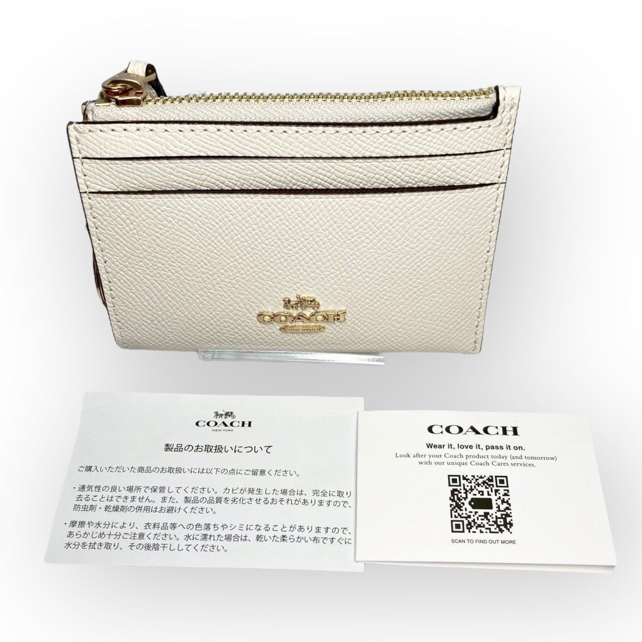 40 COACH コーチ コインケース パスケース キーホルダー付き アイボリー
