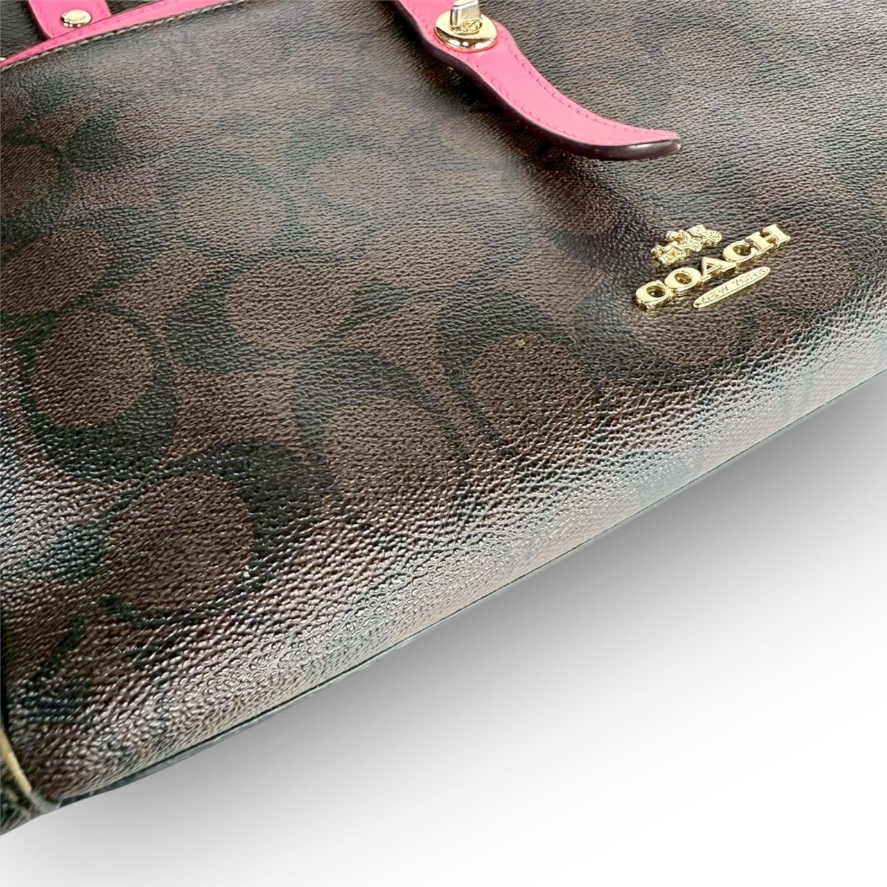 62 COACH コーチ トートバッグ シグネチャー ブラウン×ピンク E1747 F23860