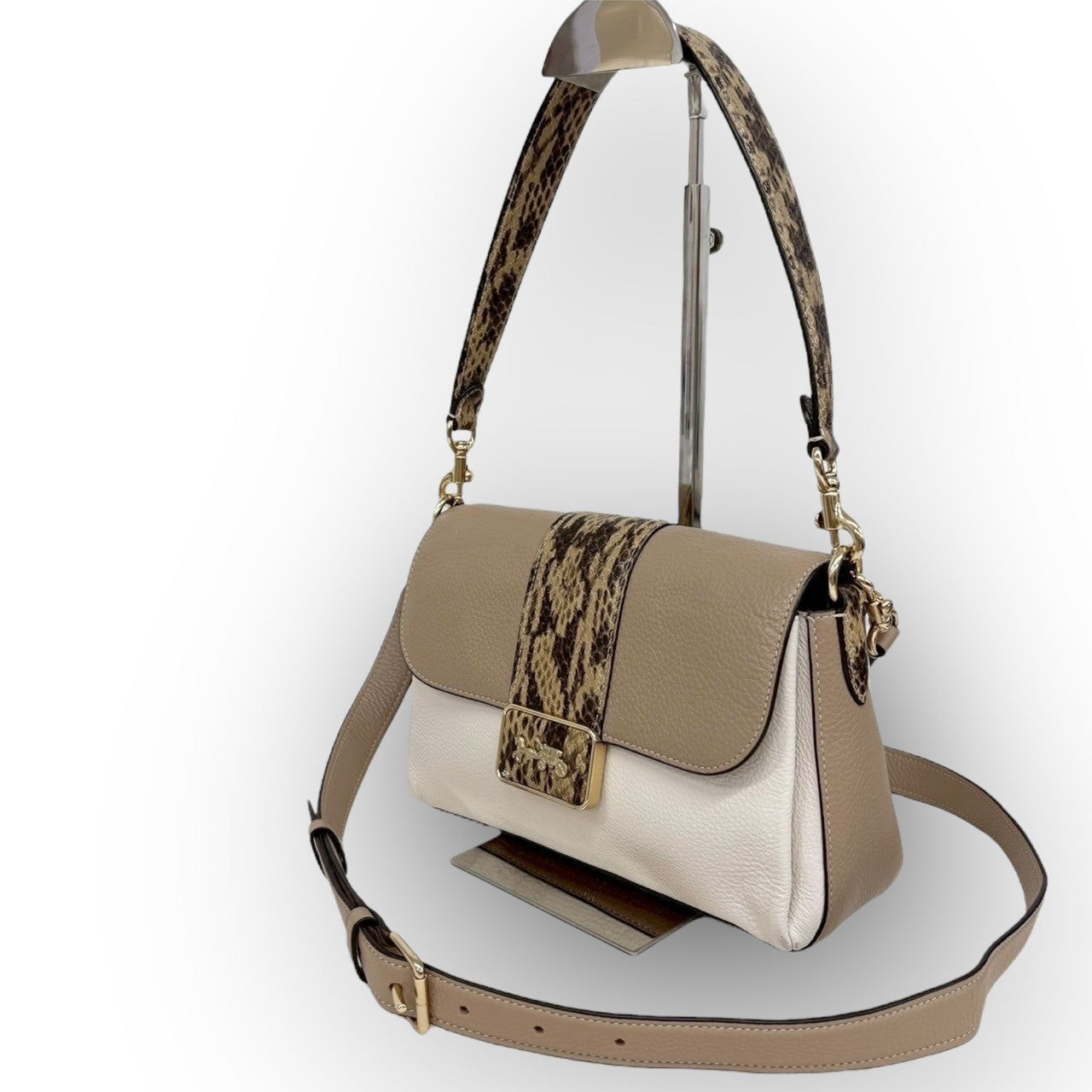 63 COACH コーチ 2way 型押し ショルダーバッグ ベージュ×アイボリー
