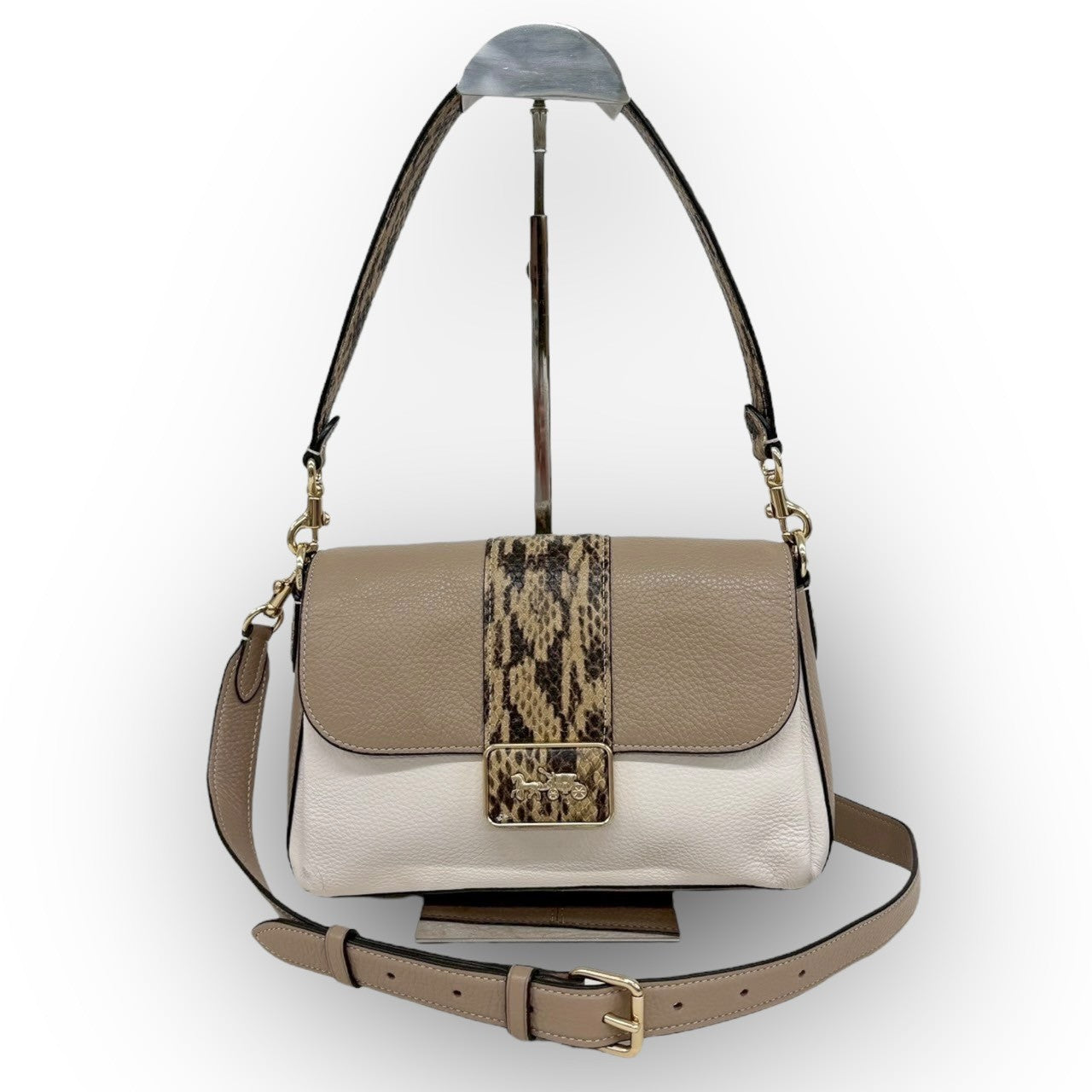63 COACH コーチ 2way 型押し ショルダーバッグ ベージュ×アイボリー