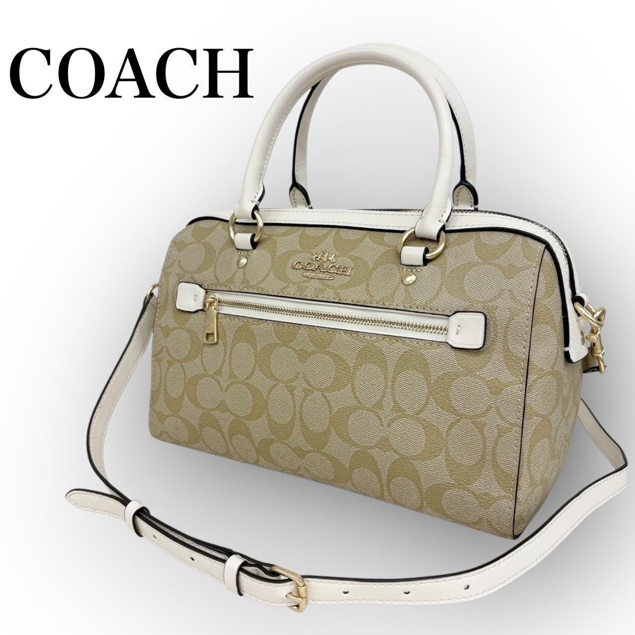 69 COACH コーチ PVCレザー 2way ショルダーバッグ ベージュ×ホワイト
