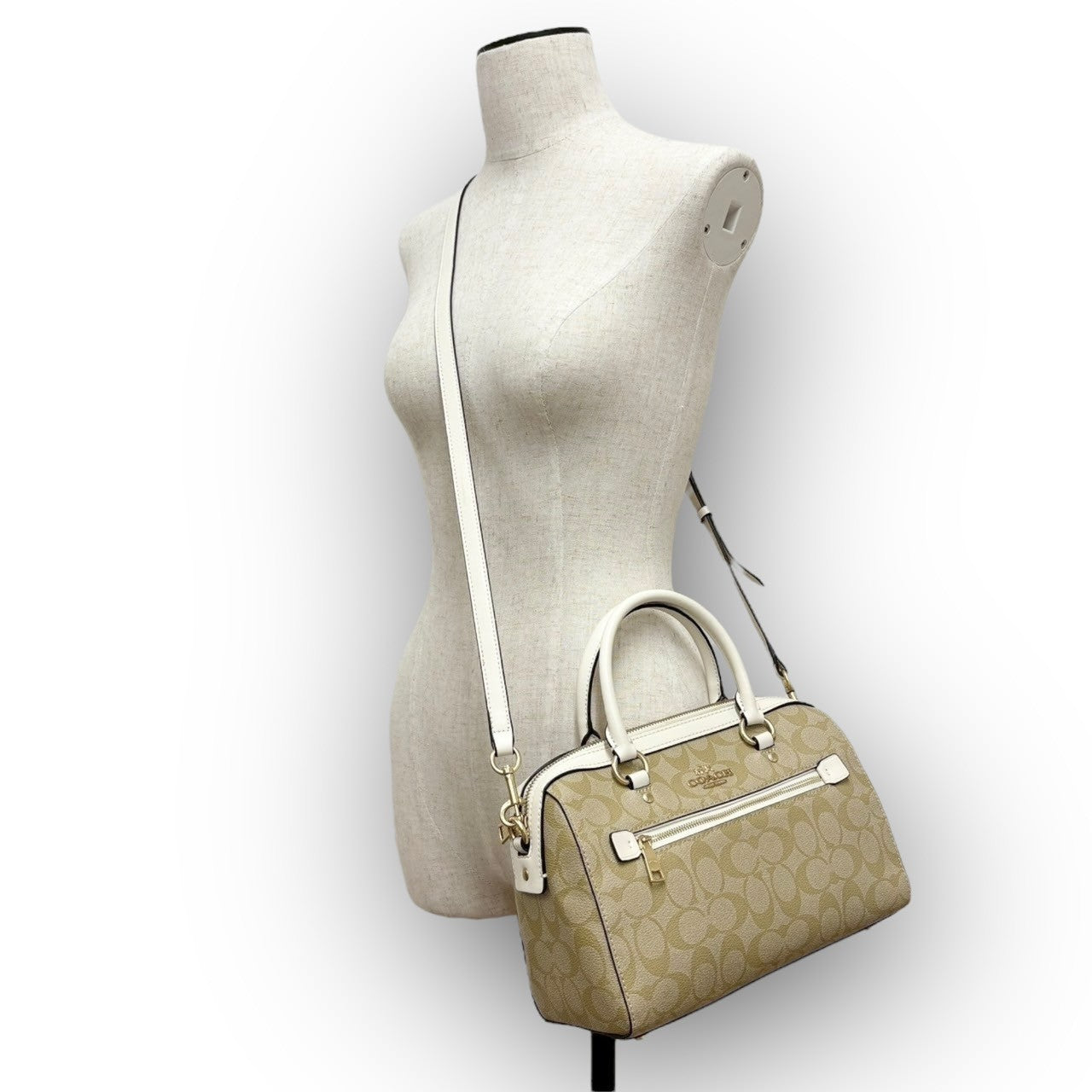 69 COACH コーチ PVCレザー 2way ショルダーバッグ ベージュ×ホワイト