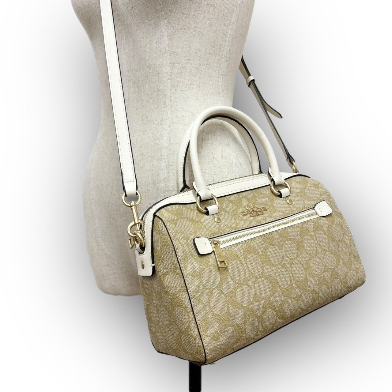 69 COACH コーチ PVCレザー 2way ショルダーバッグ ベージュ×ホワイト