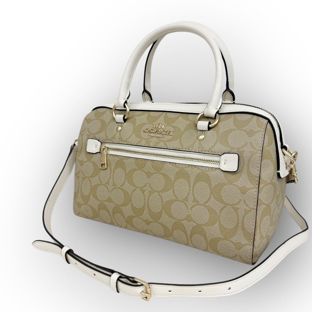 69 COACH コーチ PVCレザー 2way ショルダーバッグ ベージュ×ホワイト