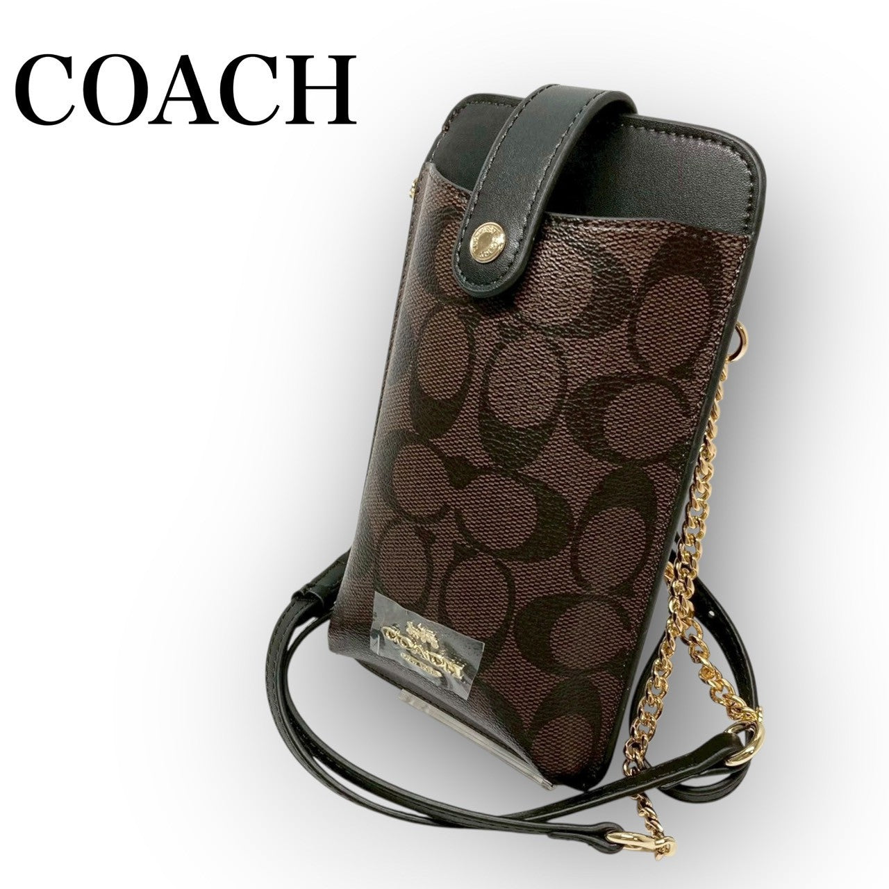 75 COACH コーチ チェーンバッグ スマホショルダー シグネチャー ブラウン/ブラック