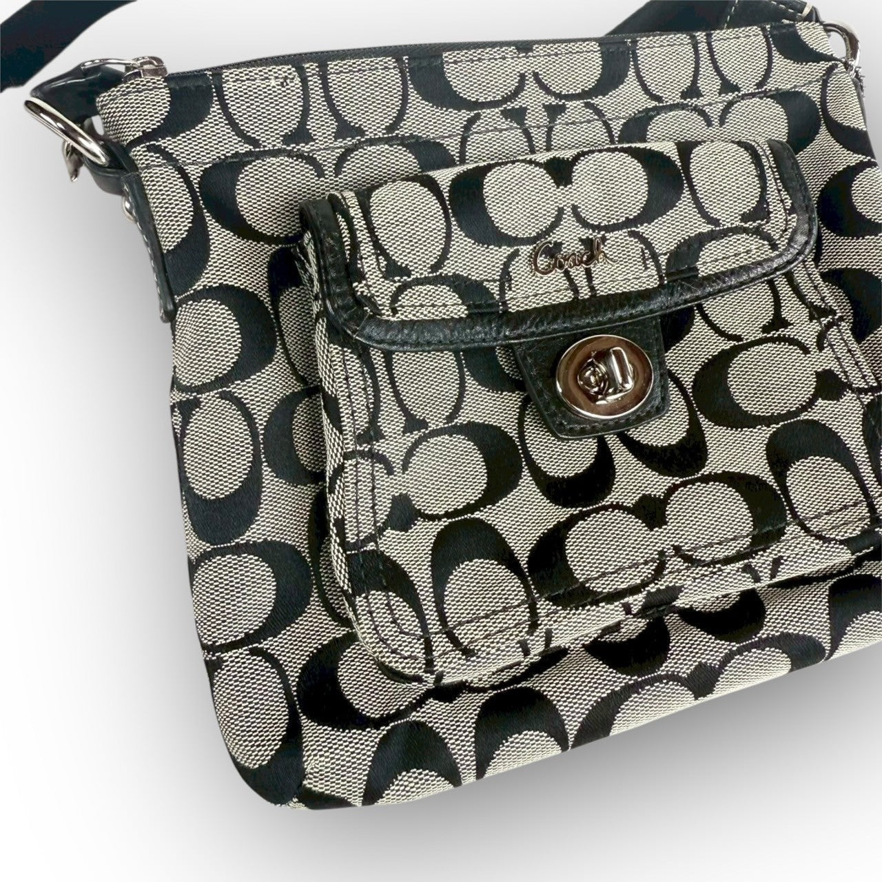 87 COACH コーチ ショルダーバッグ シグネチャー ブラック×グレー ミニバッグ