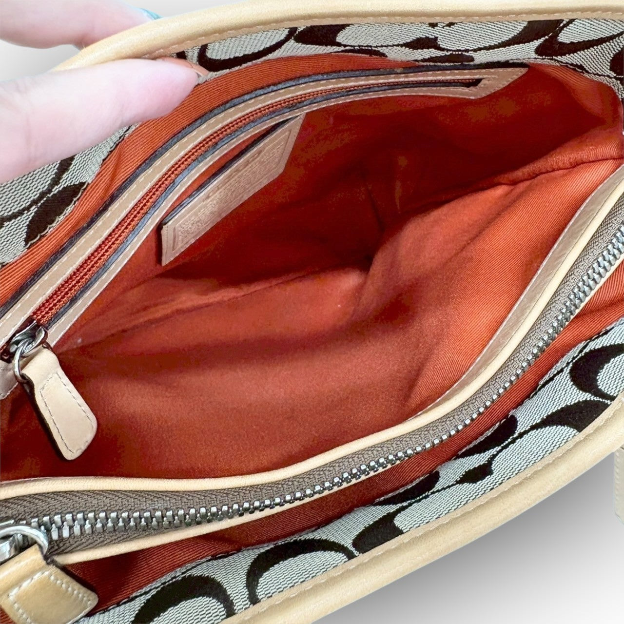 97 COACH コーチ ハンドバッグ シグネチャー ブラウン