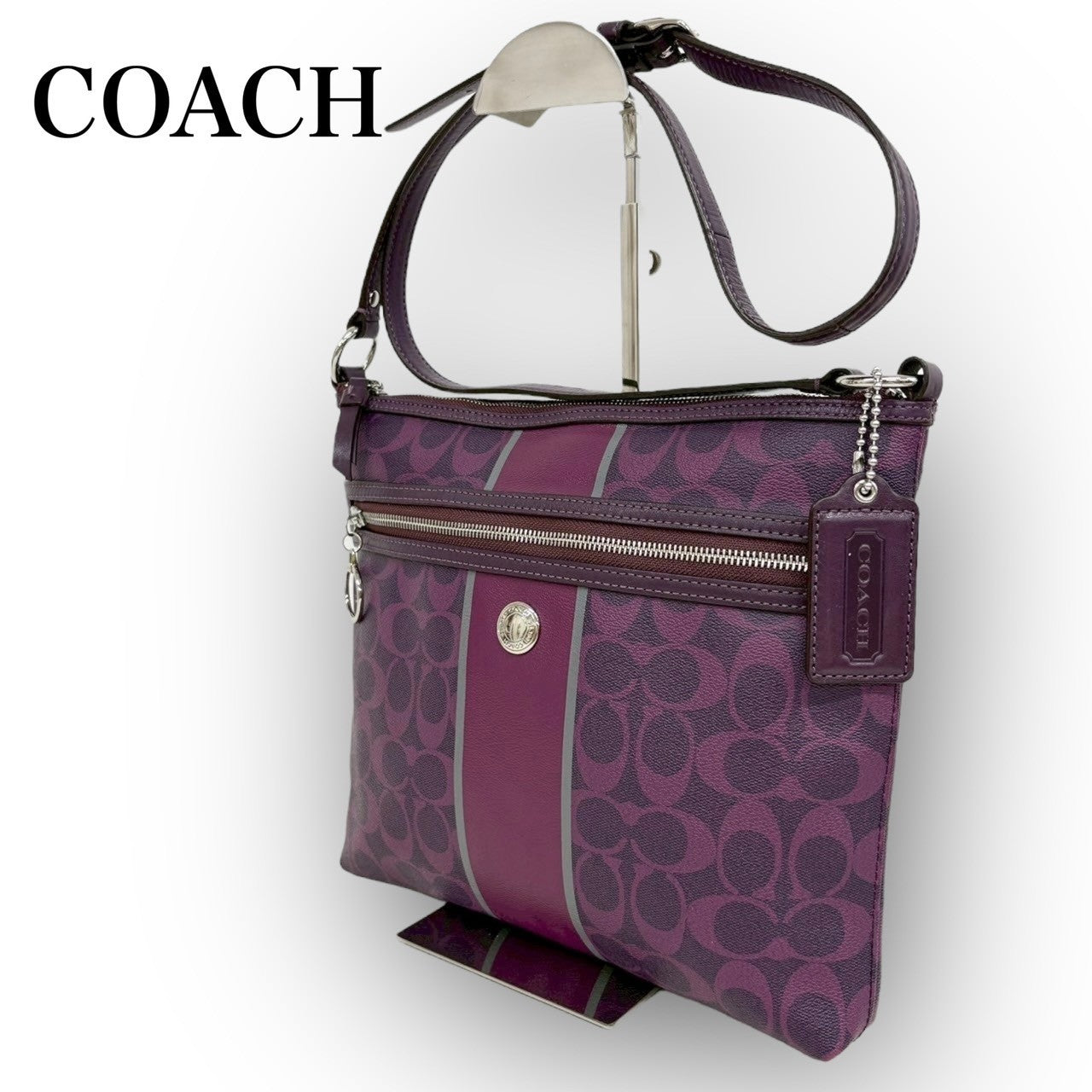 98 COACH コーチ PVCレザー ショルダーバッグ パープル