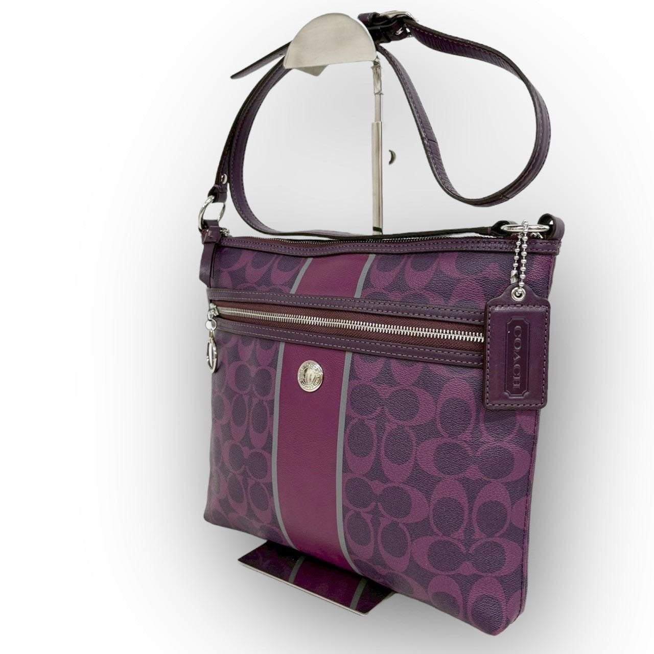 98 COACH コーチ PVCレザー ショルダーバッグ パープル