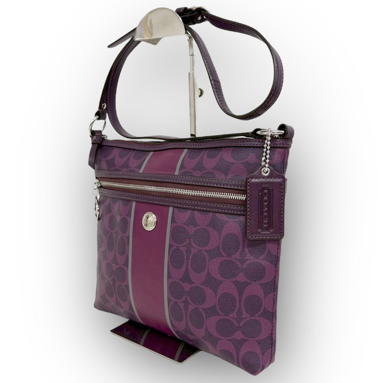 98 COACH コーチ PVCレザー ショルダーバッグ パープル