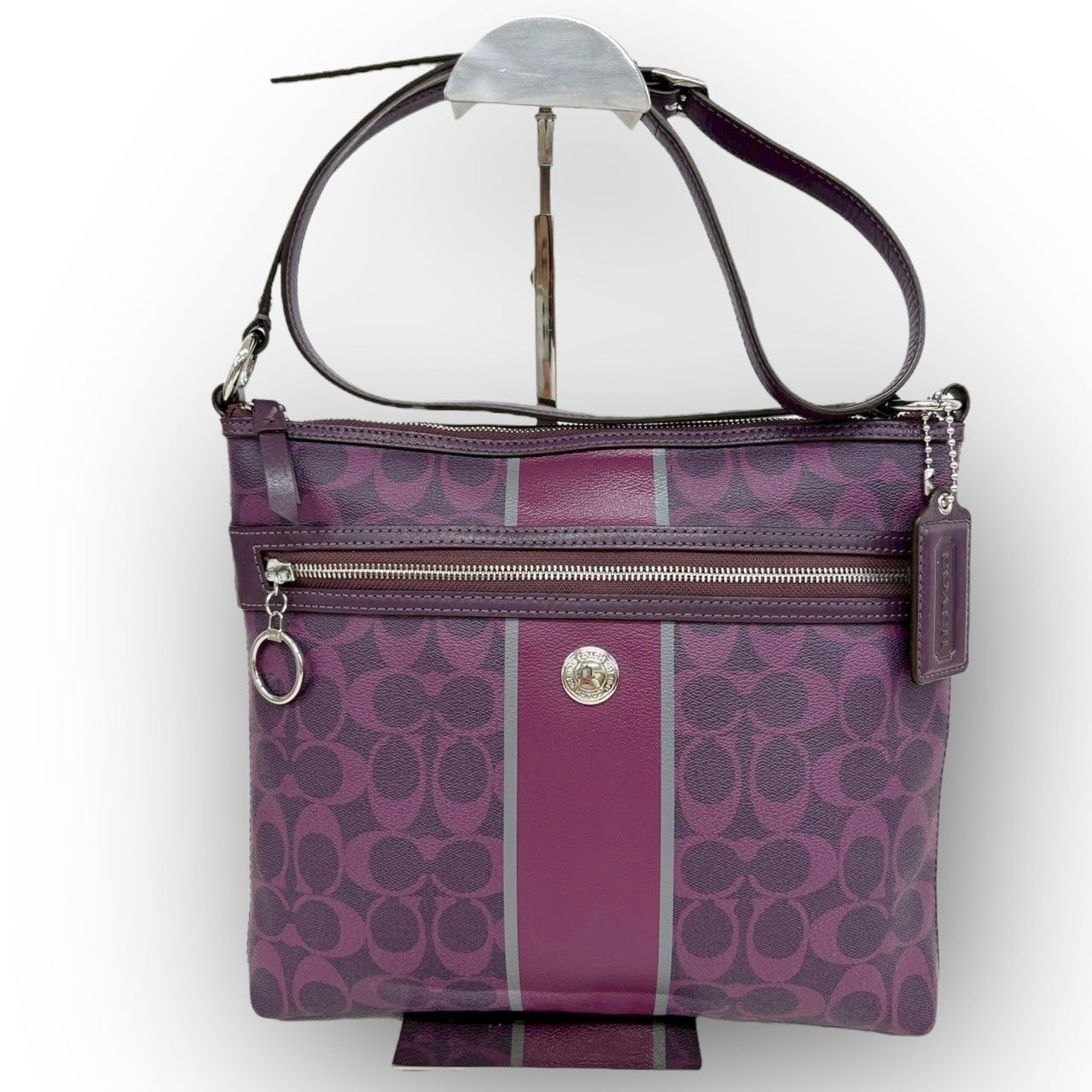 98 COACH コーチ PVCレザー ショルダーバッグ パープル