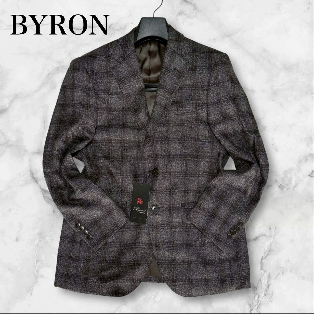 新品 BYRON バイロン ビジネススーツ AB4 グレー チェック