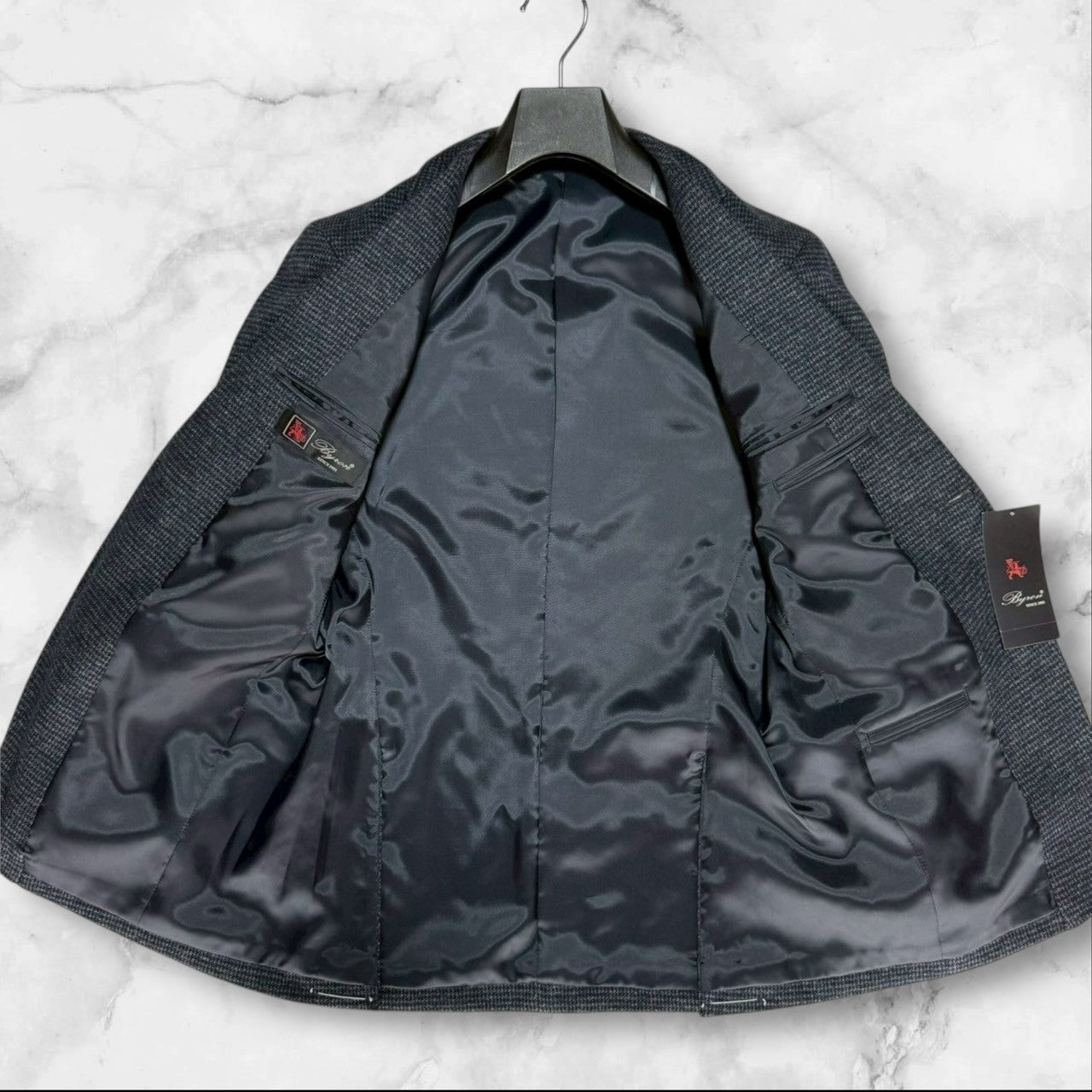 新品 BYRON バイロンビジネ ススーツ Sサイズ ブルーグレー 千鳥格子