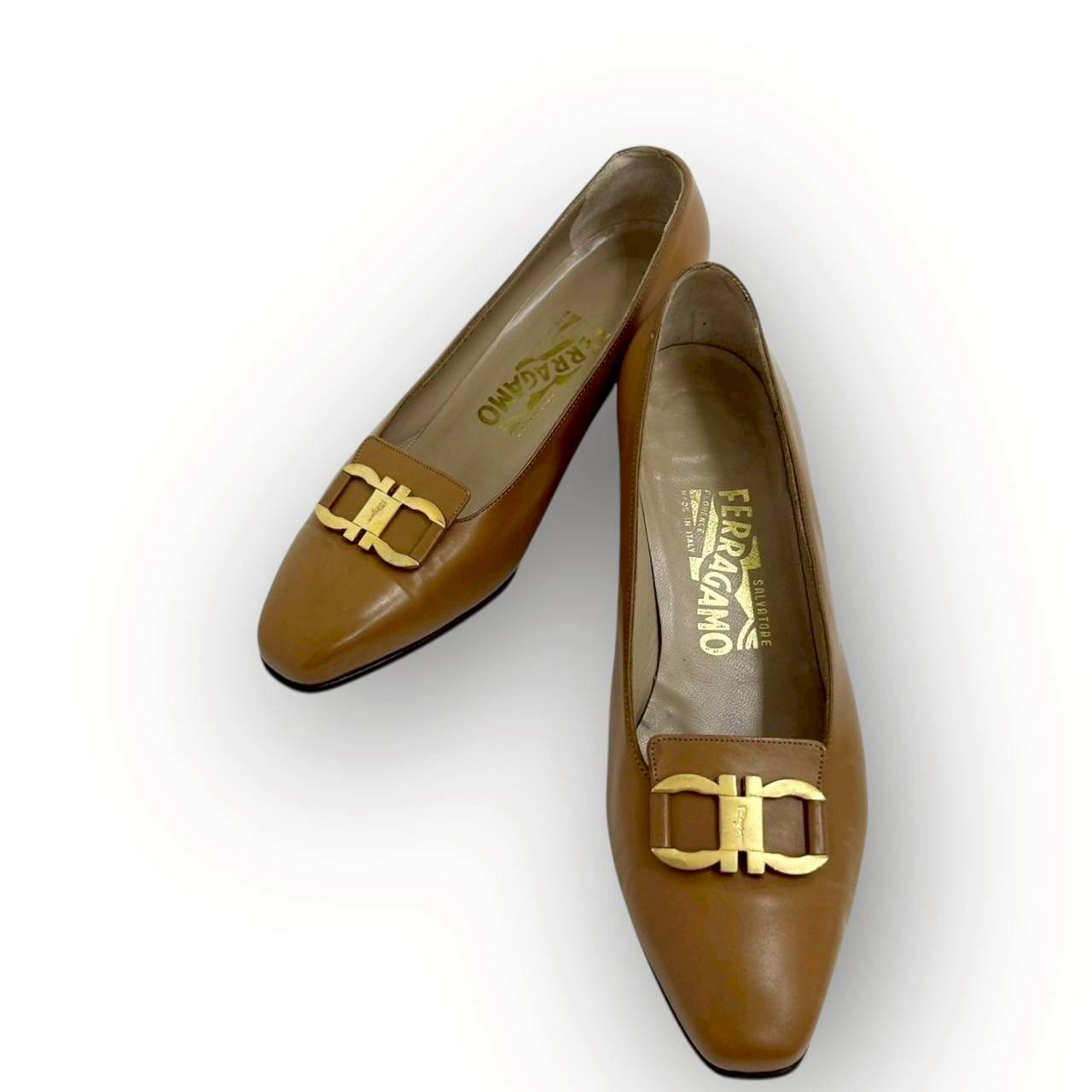 【SRC-80】SalvatoreFerragamo パンプス レザー/レディース/ブラウン/付属品:箱