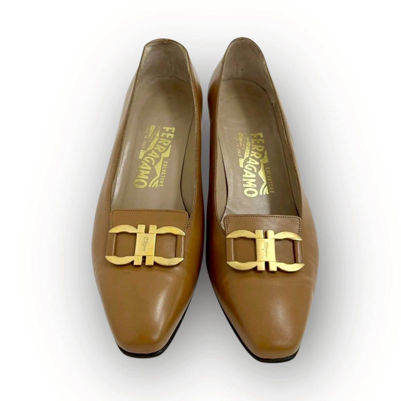 【SRC-80】SalvatoreFerragamo パンプス レザー/レディース/ブラウン/付属品:箱