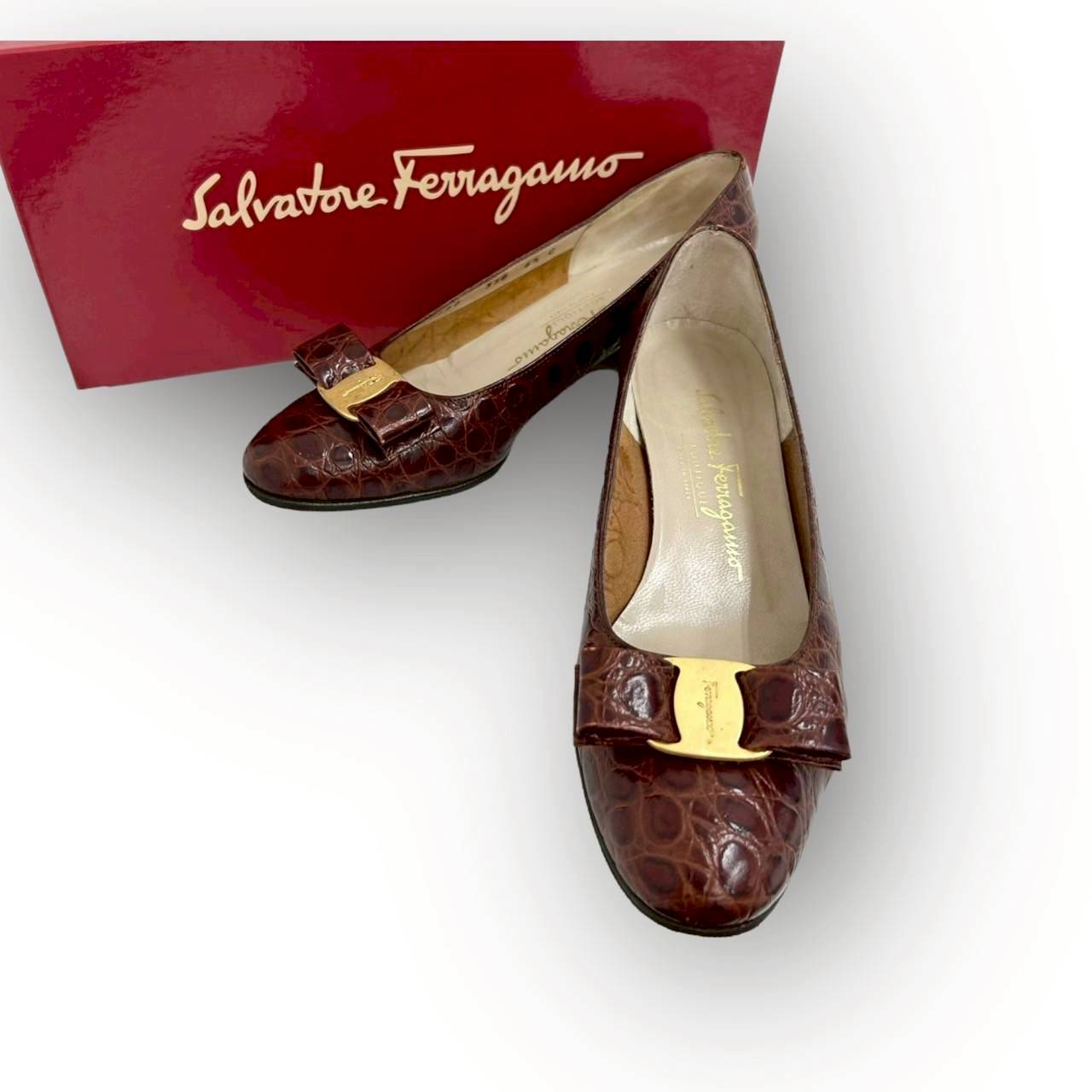 【SRC-81】SalvatoreFerragamo パンプス レザー/レディース/ブラウン/付属品:箱
