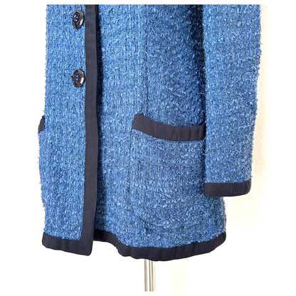 【美品】ARMANI COLLEZIONI ツイード ロング丈 ジャケット カーディガン サイズ40 ブルー 202403-1527