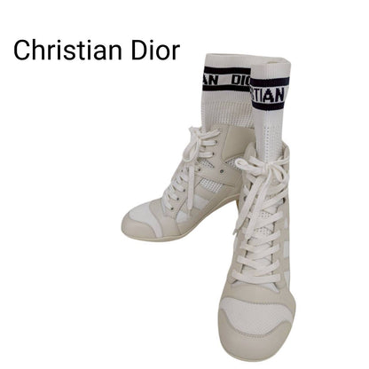 【RC2511-38】Christian Dior ソックスブーツ　白　36