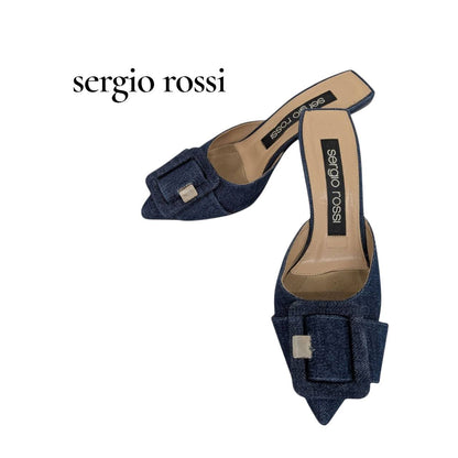 【RC2511-85】sergio rossi ミュール　デニム生地　37 1/2　袋付き
