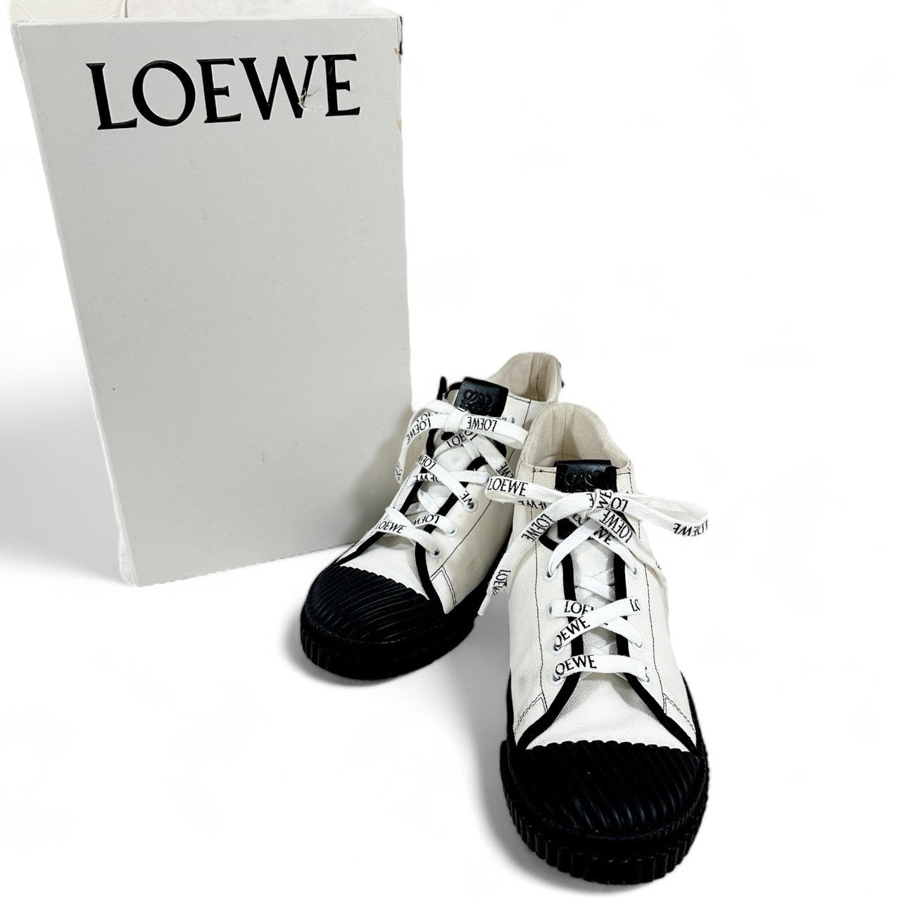 【やや汚れあり】LOEWE ロエベ ハイカットスニーカー 322009/38/ホワイト×ブラック