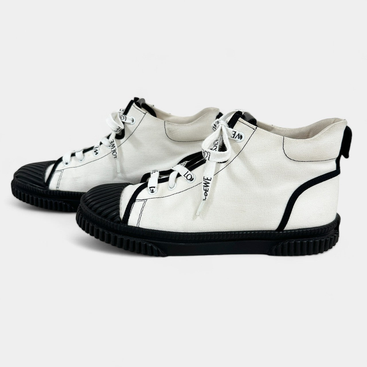 【やや汚れあり】LOEWE ロエベ ハイカットスニーカー 322009/38/ホワイト×ブラック