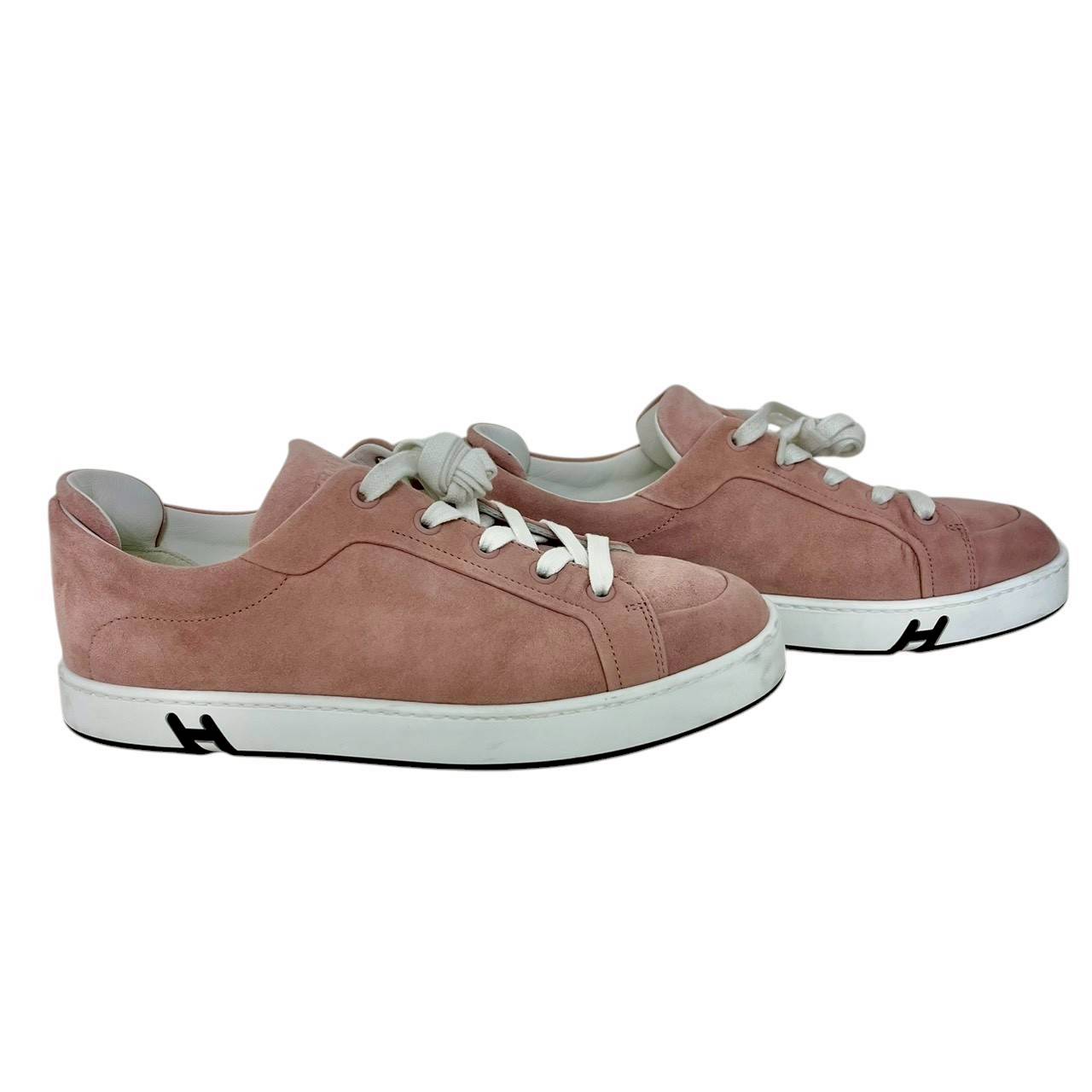 【RC2601-400】HERMES キッド　ヴェロア　スニーカー　ピンク　