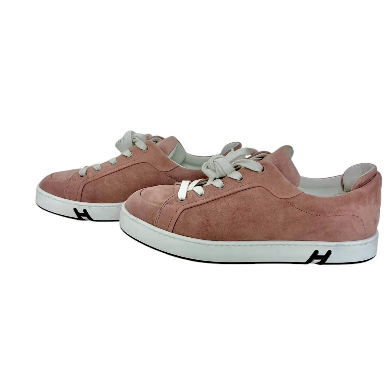 【RC2601-400】HERMES キッド　ヴェロア　スニーカー　ピンク　