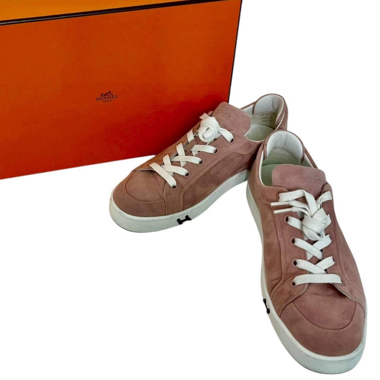 【RC2601-400】HERMES キッド　ヴェロア　スニーカー　ピンク　