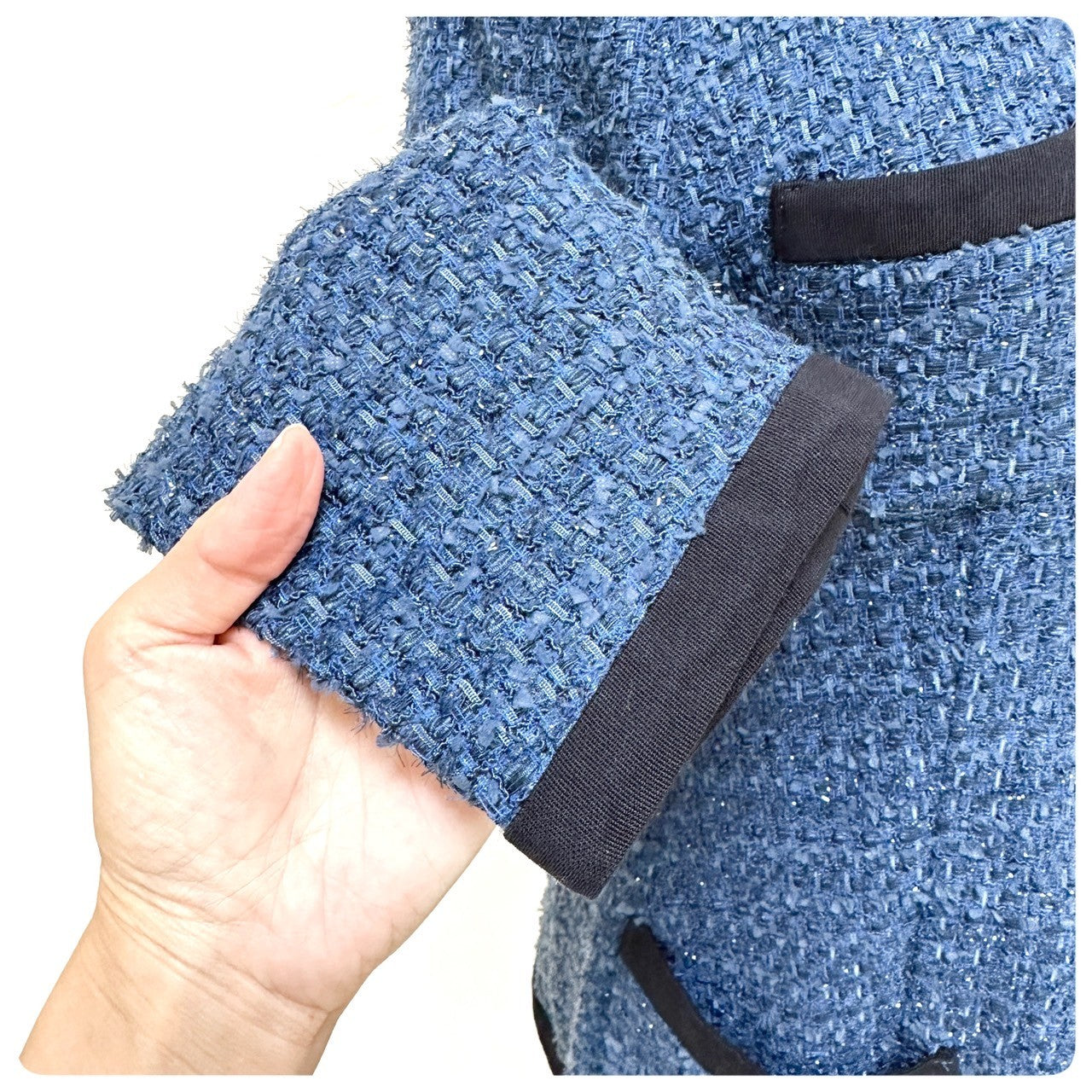 【美品】ARMANI COLLEZIONI ツイード ロング丈 ジャケット カーディガン サイズ40 ブルー 202403-1527