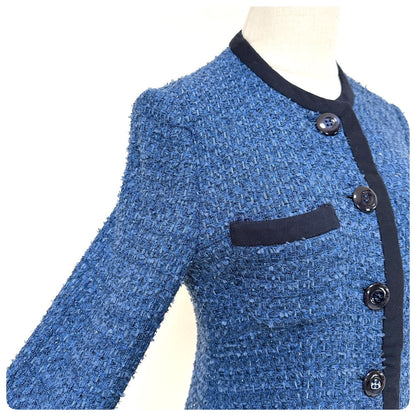 【美品】ARMANI COLLEZIONI ツイード ロング丈 ジャケット カーディガン サイズ40 ブルー 202403-1527