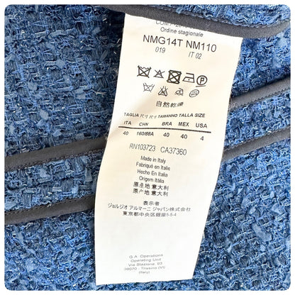 【美品】ARMANI COLLEZIONI ツイード ロング丈 ジャケット カーディガン サイズ40 ブルー 202403-1527