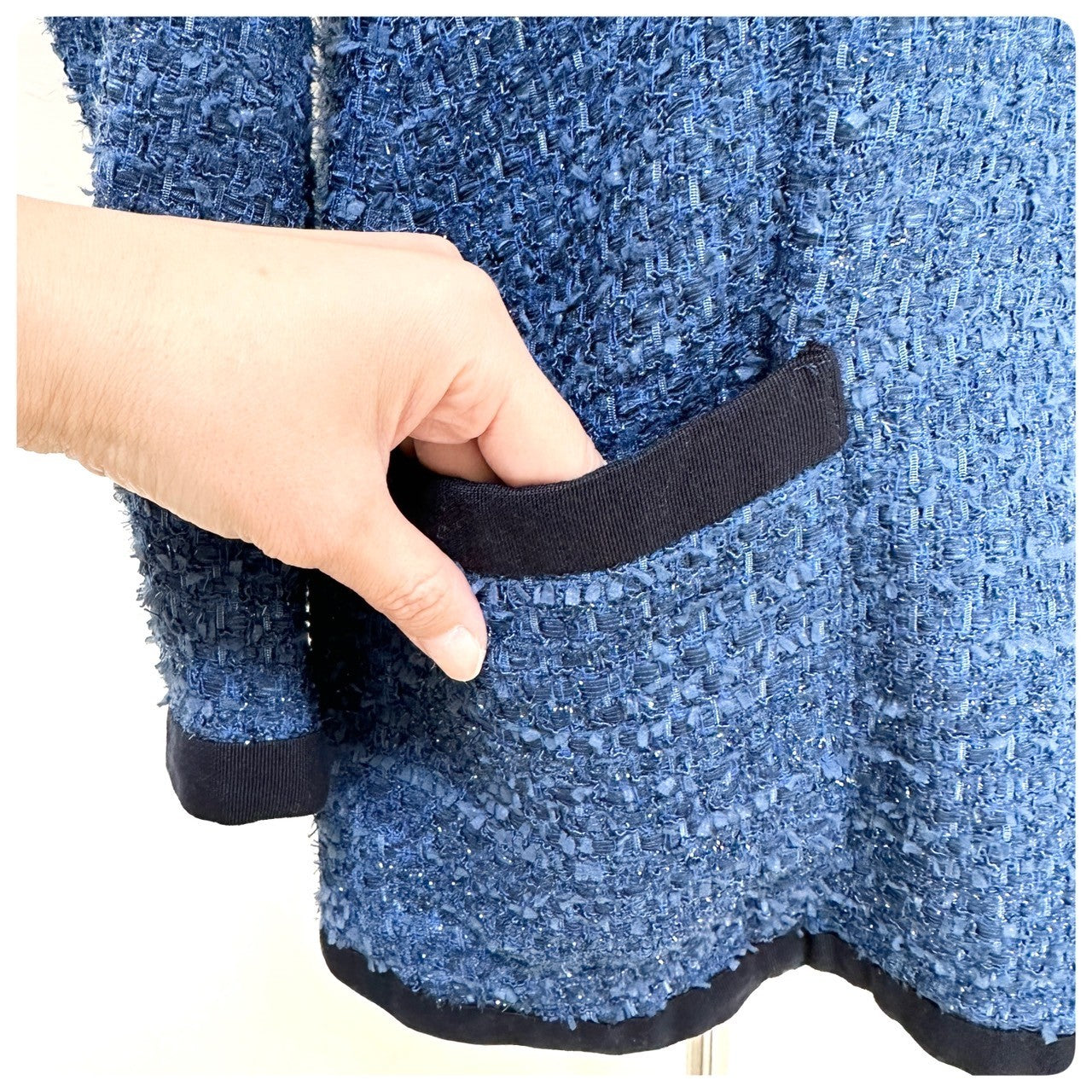 【美品】ARMANI COLLEZIONI ツイード ロング丈 ジャケット カーディガン サイズ40 ブルー 202403-1527