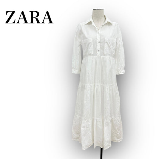 ZARA ザラ シャツワンピース ティアード ホワイト サイズXS