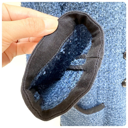 【美品】ARMANI COLLEZIONI ツイード ロング丈 ジャケット カーディガン サイズ40 ブルー 202403-1527