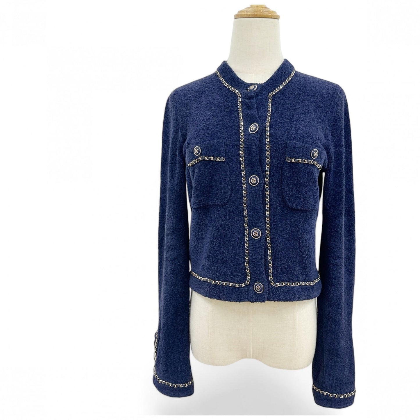 【美品】CHANEL シャネル 希少 正規品 シャネル テリー ネイビー カーディガン ジャケット サイズ34 イタリア製