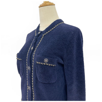 【美品】CHANEL シャネル 希少 正規品 シャネル テリー ネイビー カーディガン ジャケット サイズ34 イタリア製