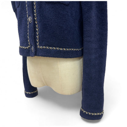 【美品】CHANEL シャネル 希少 正規品 シャネル テリー ネイビー カーディガン ジャケット サイズ34 イタリア製