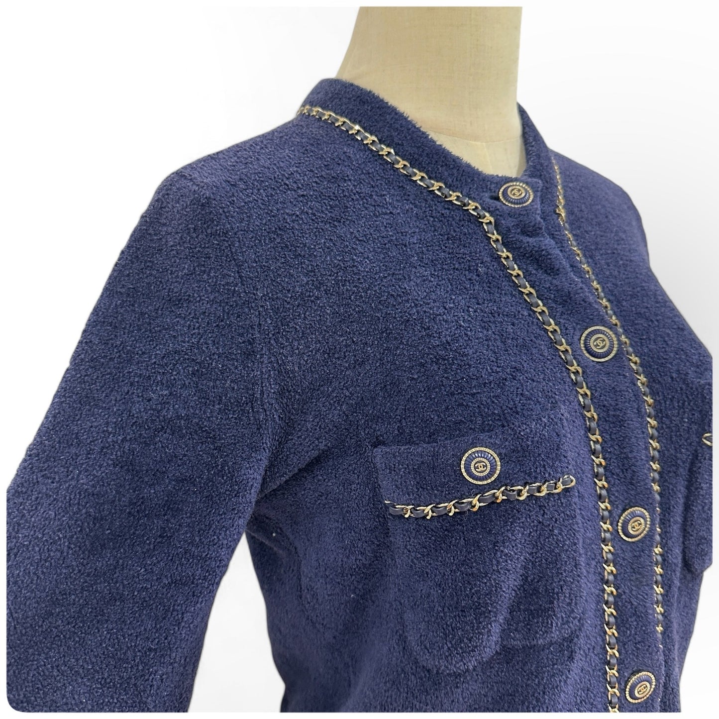 【美品】CHANEL シャネル 希少 正規品 シャネル テリー ネイビー カーディガン ジャケット サイズ34 イタリア製