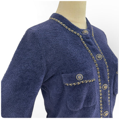 【美品】CHANEL シャネル 希少 正規品 シャネル テリー ネイビー カーディガン ジャケット サイズ34 イタリア製