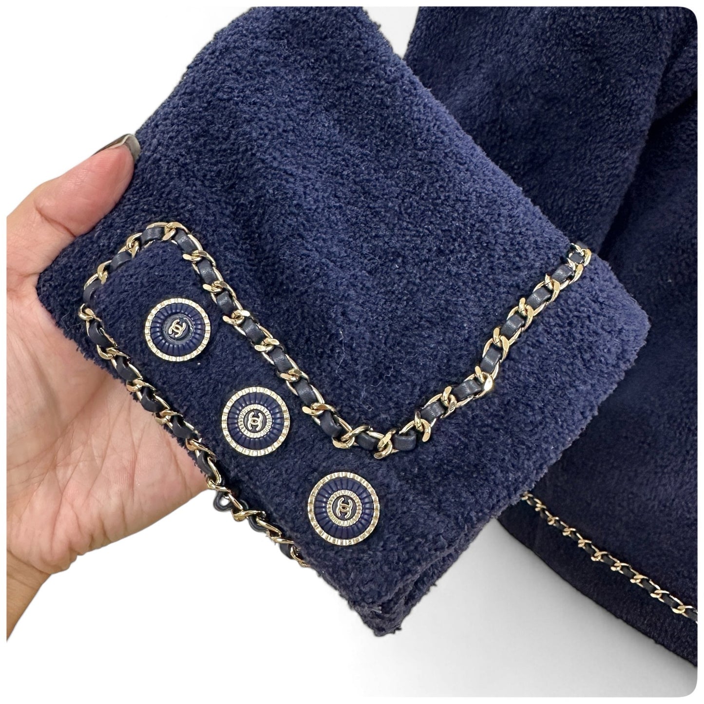 【美品】CHANEL シャネル 希少 正規品 シャネル テリー ネイビー カーディガン ジャケット サイズ34 イタリア製