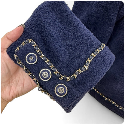 【美品】CHANEL シャネル 希少 正規品 シャネル テリー ネイビー カーディガン ジャケット サイズ34 イタリア製